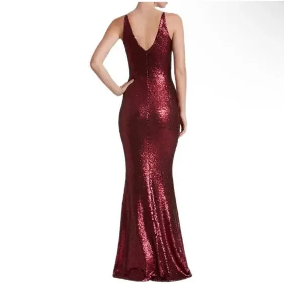 DRESS THE POPULATION Women’s Harper Berry Sequin Mermaid Gown XL - Picture 2 of 6